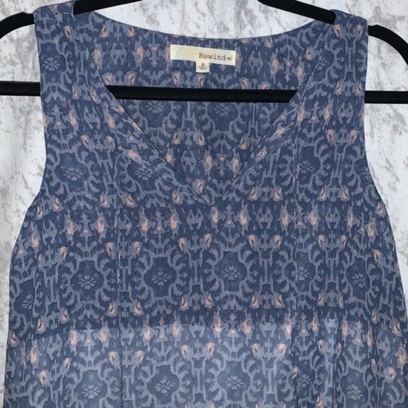 Rewind Sleeveless Tiered Mini Dress Blue, Pink and White Womens Size Small - Picture 2 of 10